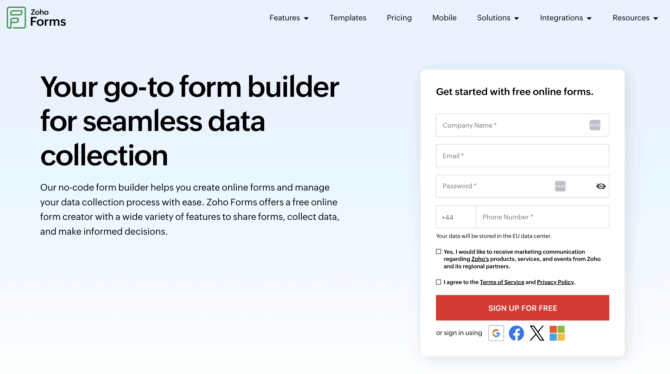 Zoho Forms website