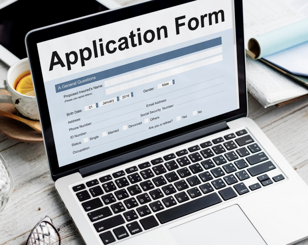 application form example and template on computer
