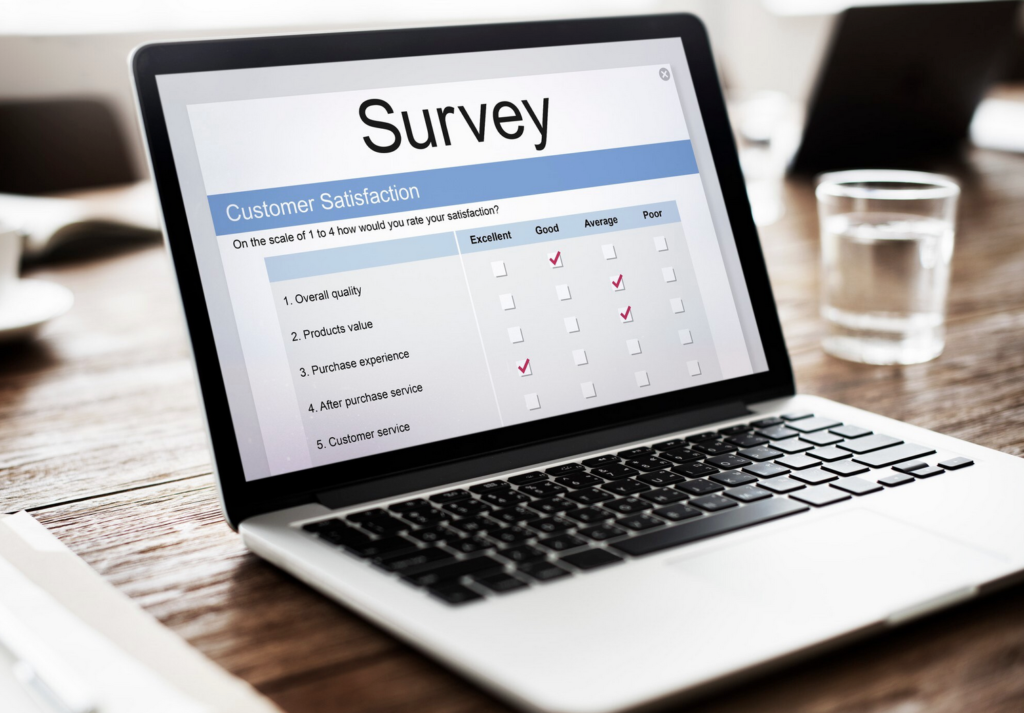 a customer service survey questionnaire on a laptop