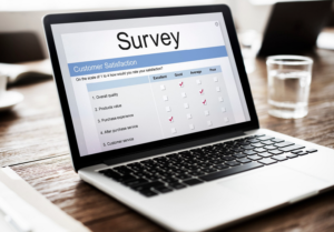 a customer service survey questionnaire on a laptop